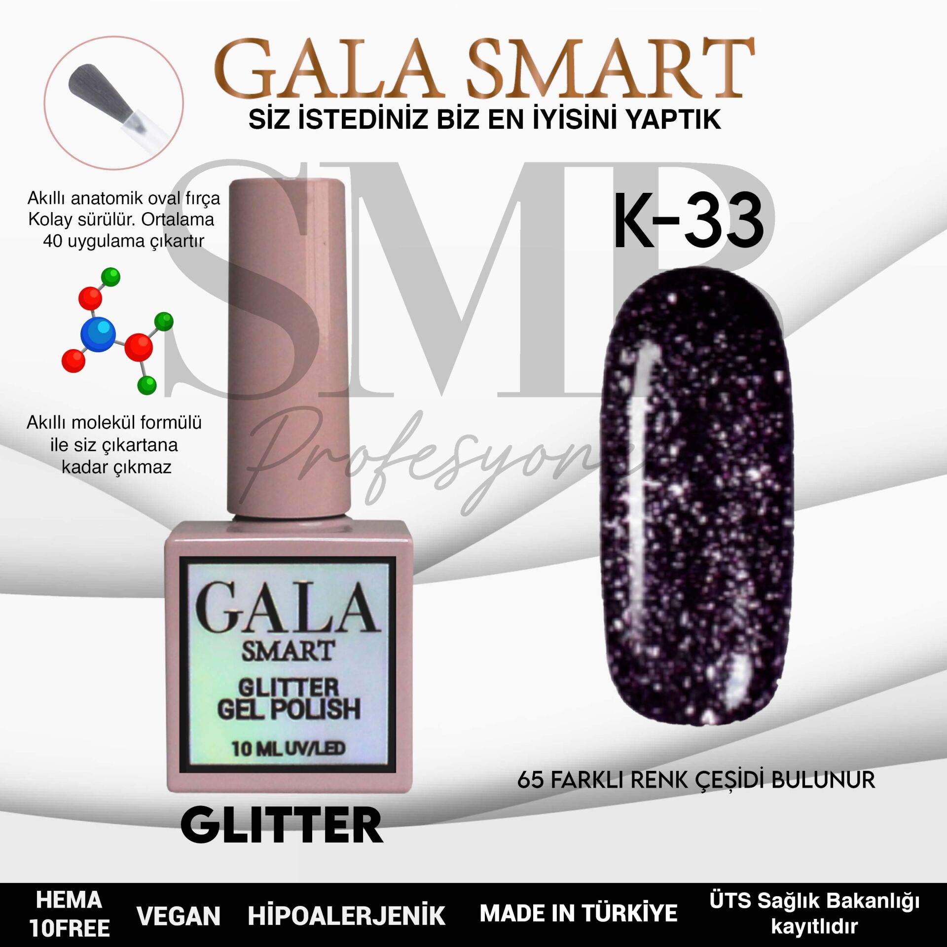GALA SMART GLITTER KALICI OJE 10 mle K33