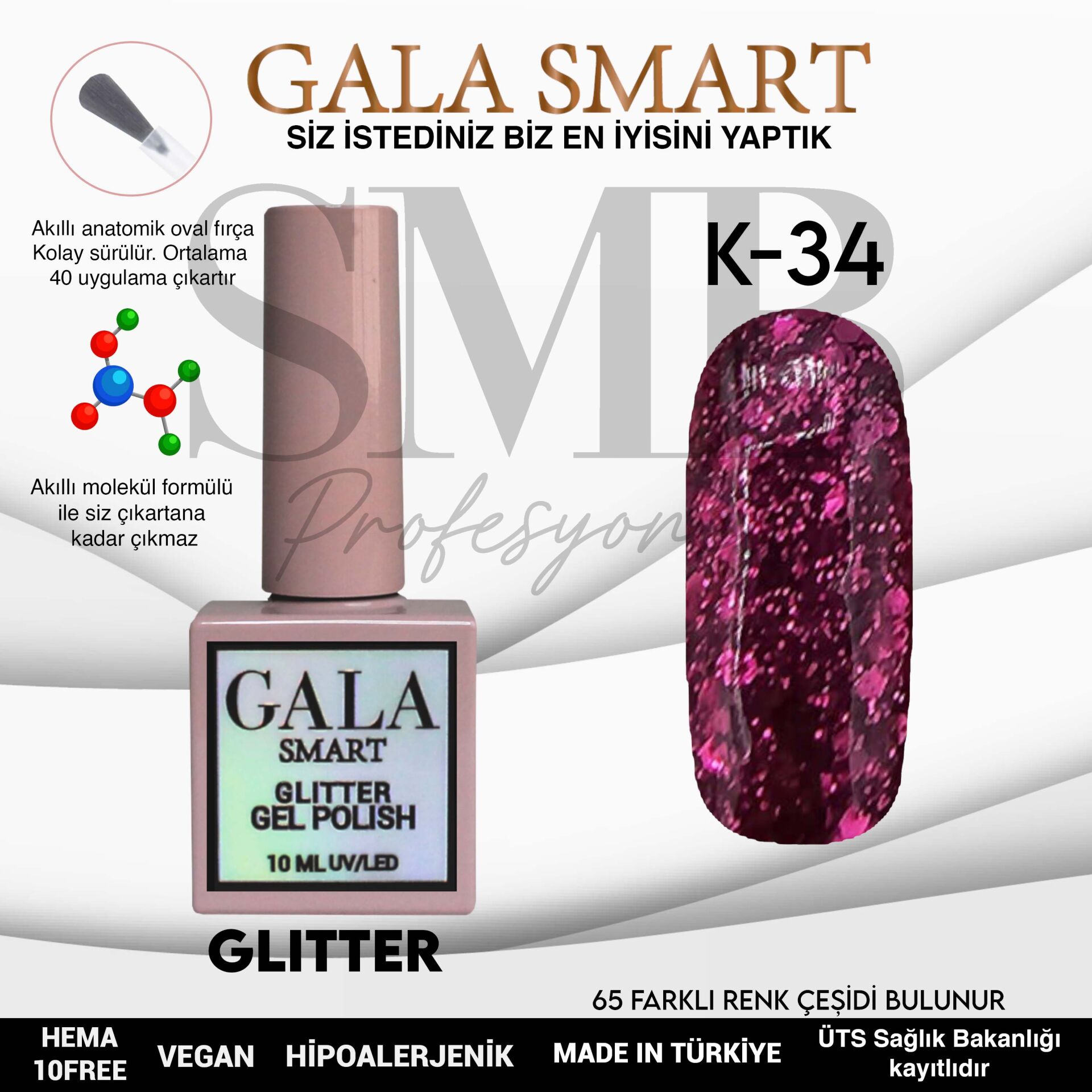 GALA SMART GLITTER KALICI OJE 10 mle K34