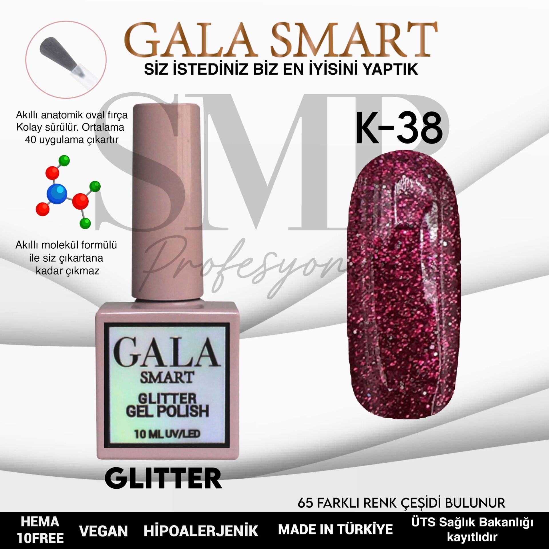 GALA SMART GLITTER KALICI OJE 10 mle K38