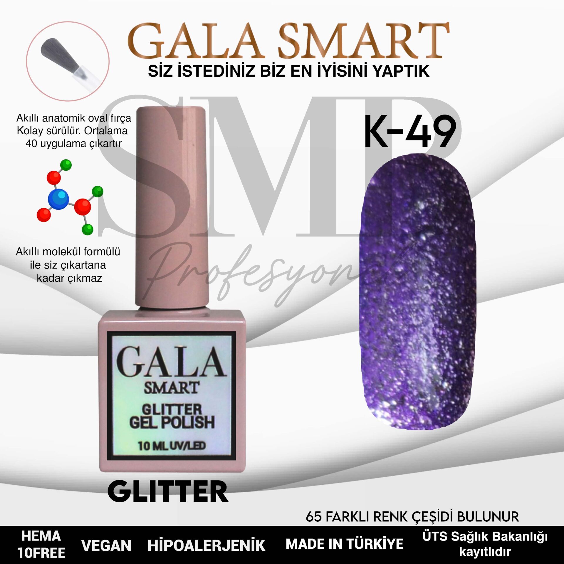 GALA SMART GLITTER KALICI OJE 10 mle K49