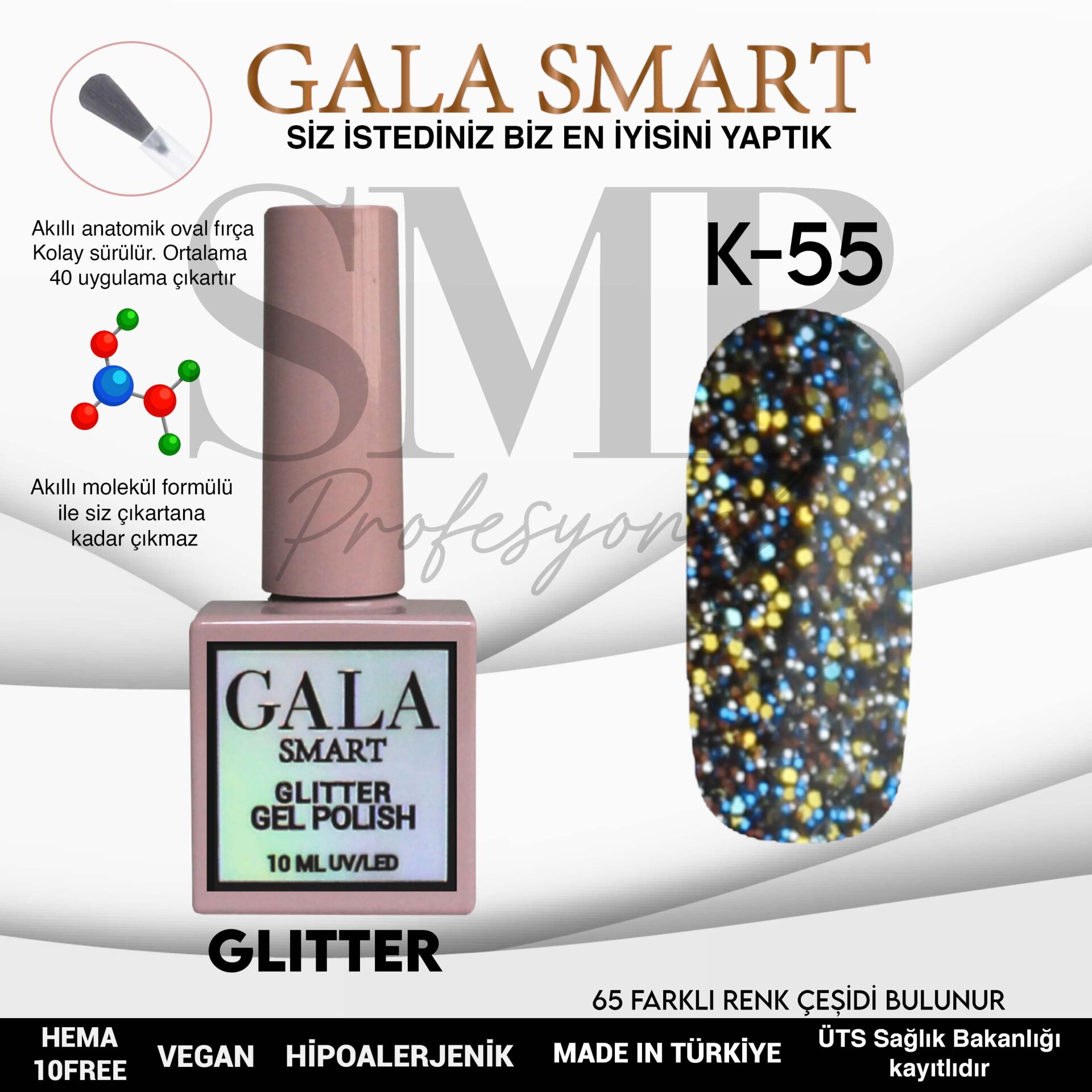 GALA SMART GLITTER KALICI OJE 10 mle K55