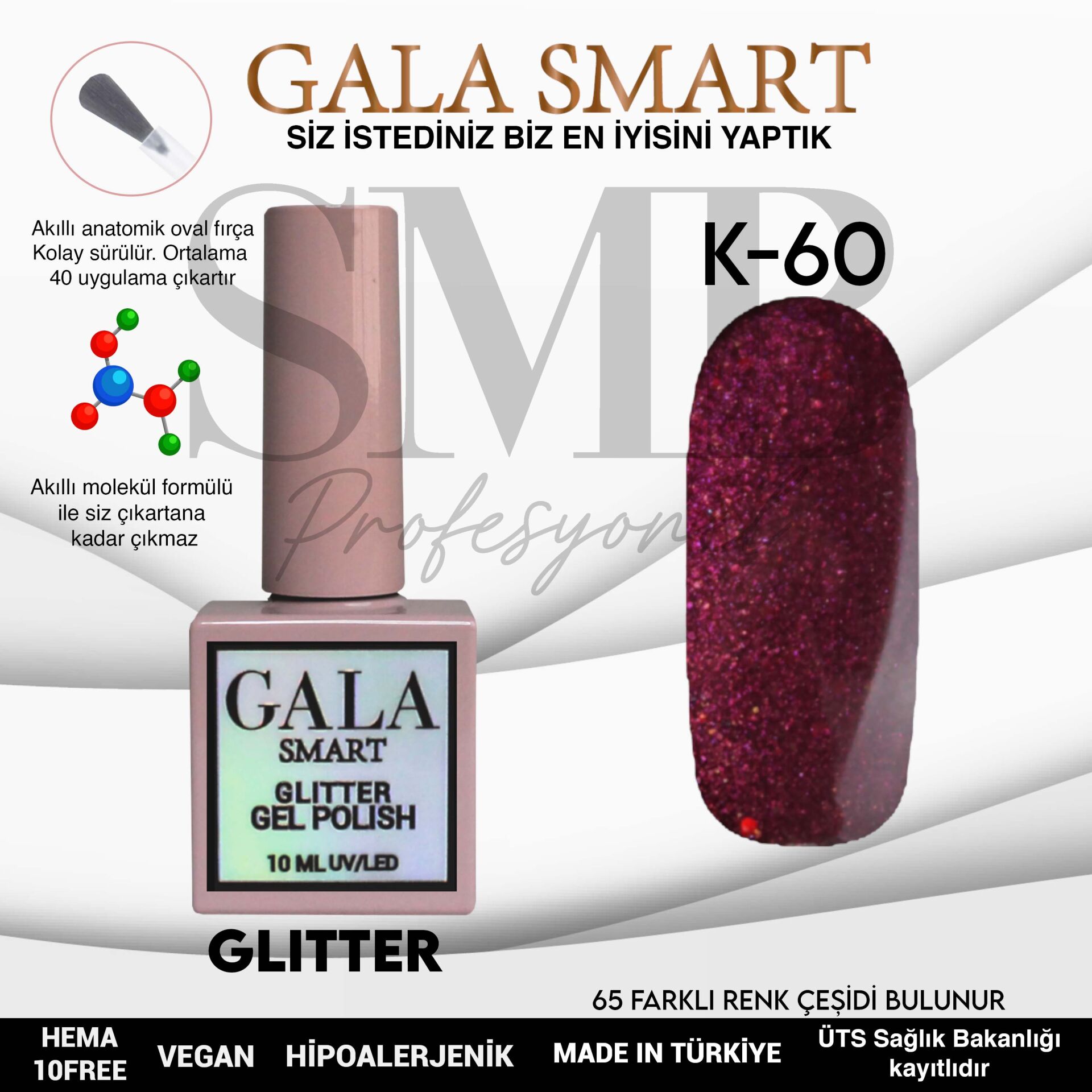 GALA SMART GLITTER KALICI OJE 10 mle K60