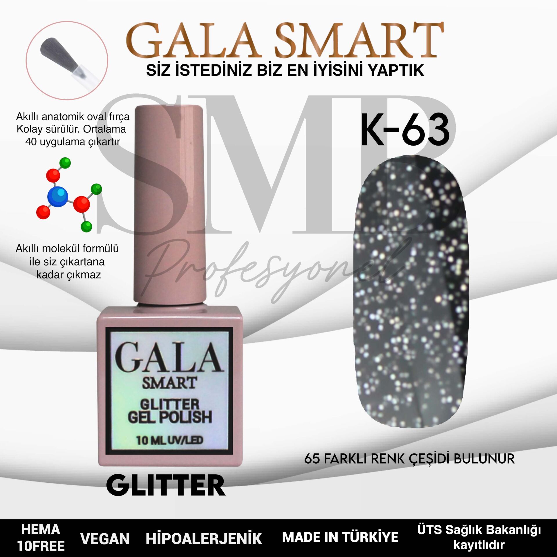 GALA SMART GLITTER KALICI OJE 10 mle K63