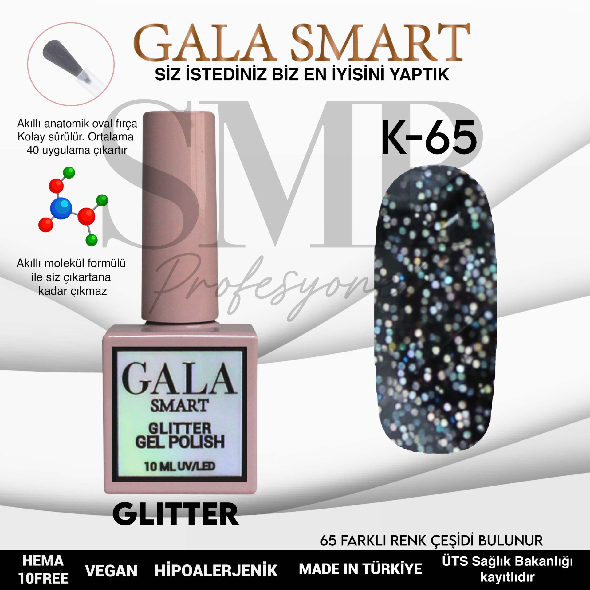 GALA SMART GLITTER KALICI OJE 10 mle K65